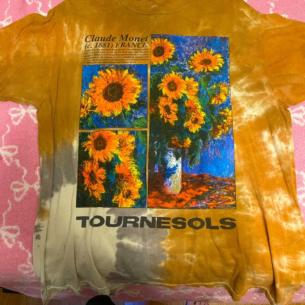 Claude Monet Sunflower Art T-Shirt - Brown and Gray